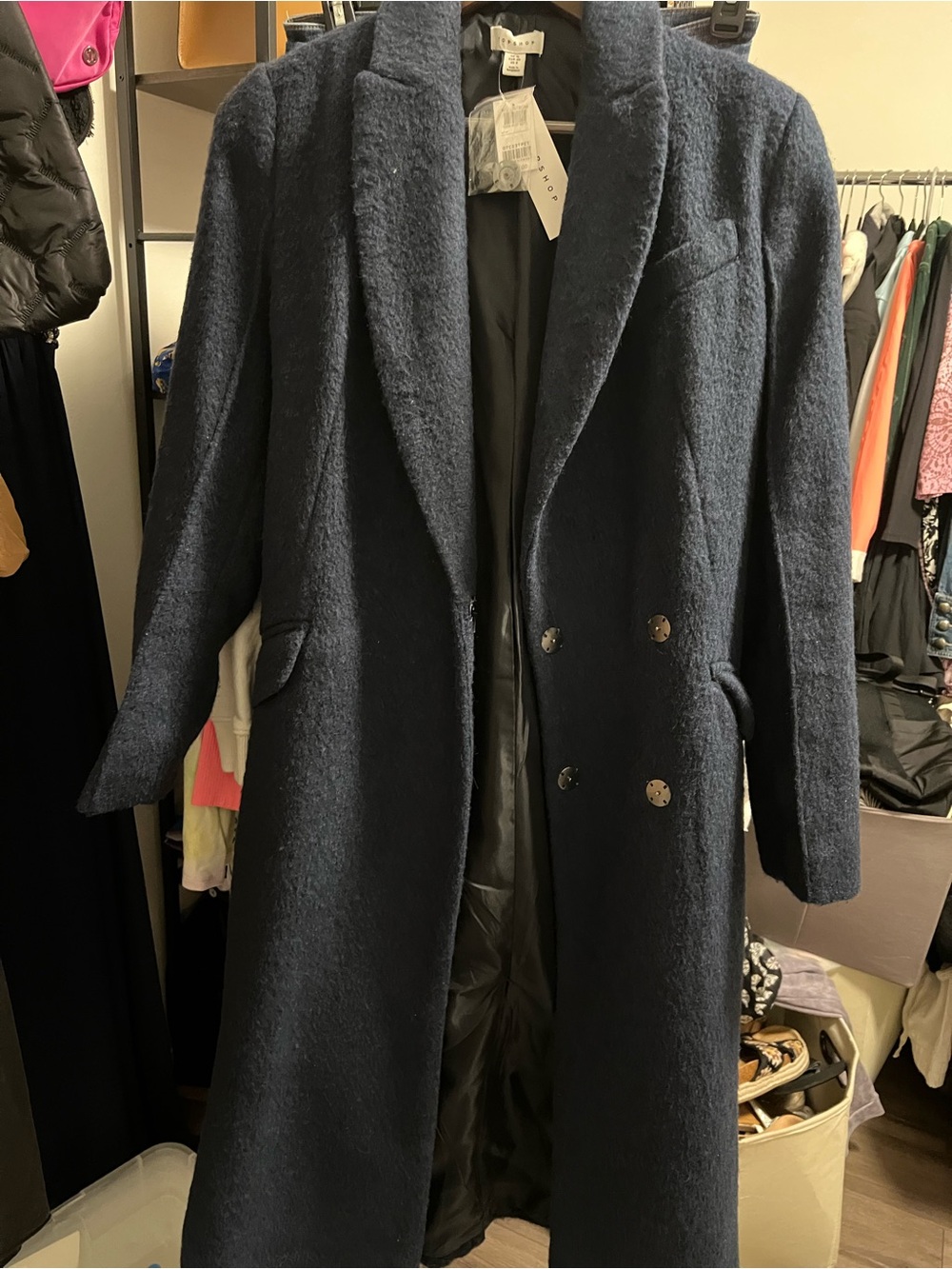 Top-shop Double Breasted Long Belted Navy Coat MSRP $150 - Picture 6 of 6